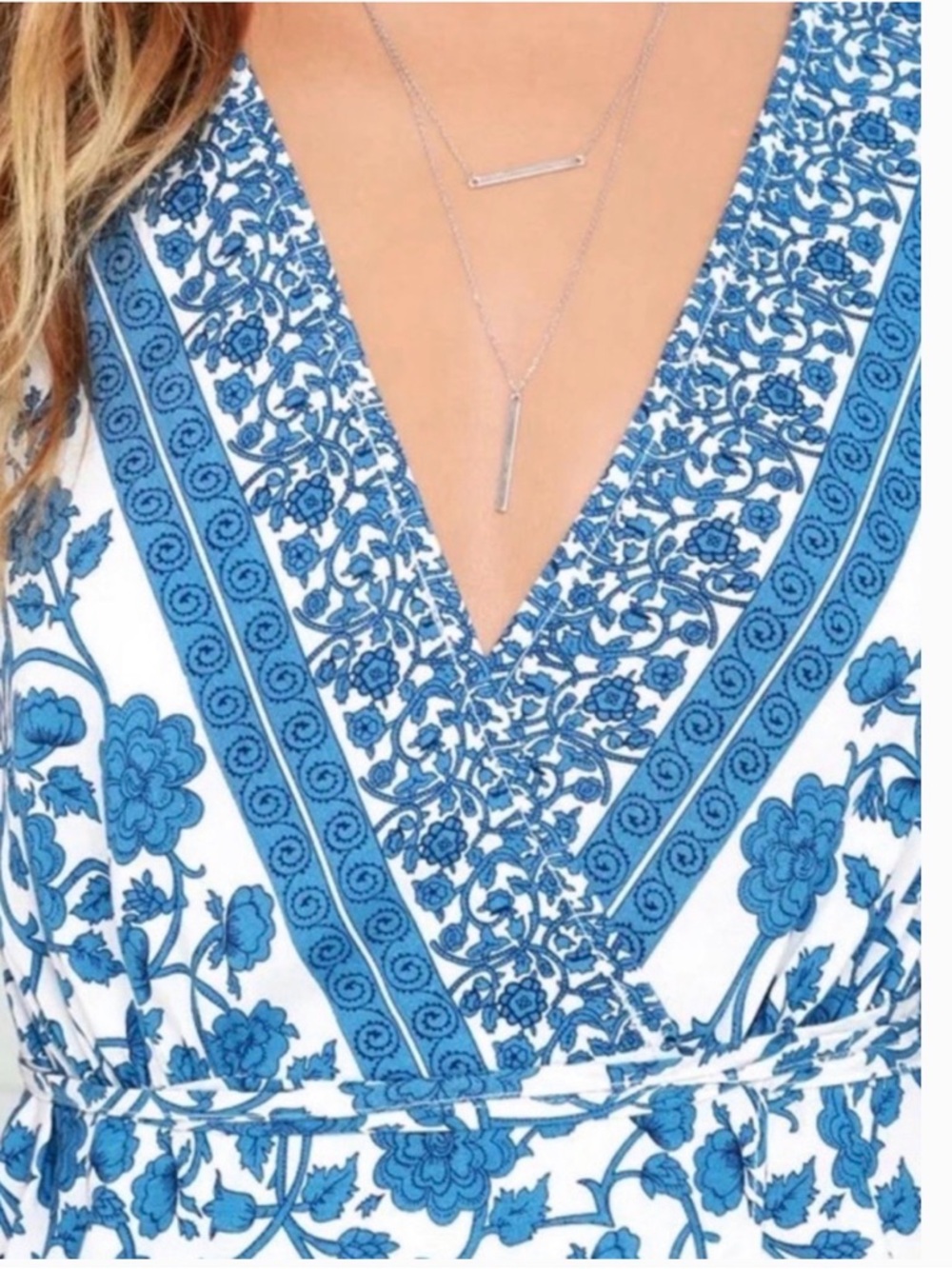 Lulus French Doors Ivory and Blue Floral
Print Wrap Maxi Dress - Picture 4 of 4